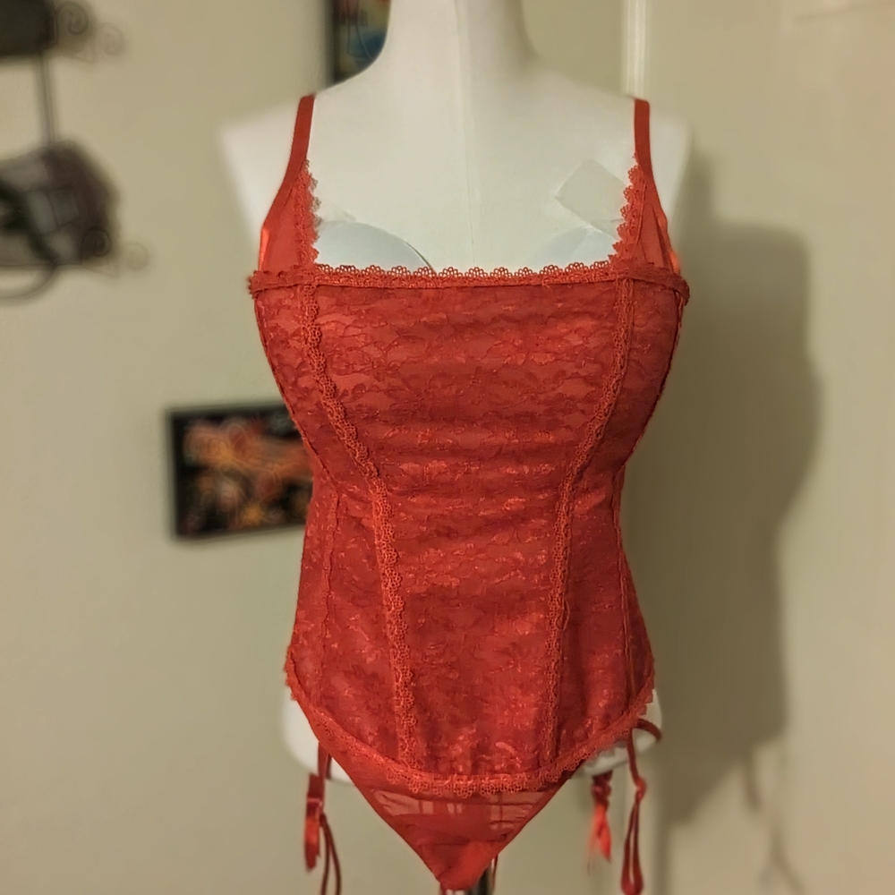 Red Lace Corset Top with Garters